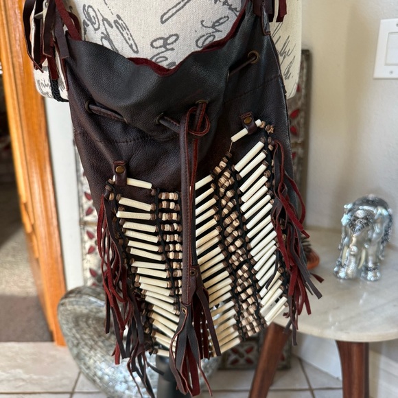 Spell & The Gypsy Handbags - Spell & The Gypsy Dreamweaver Brown Leather Bone Fringe Crossbody Handbag